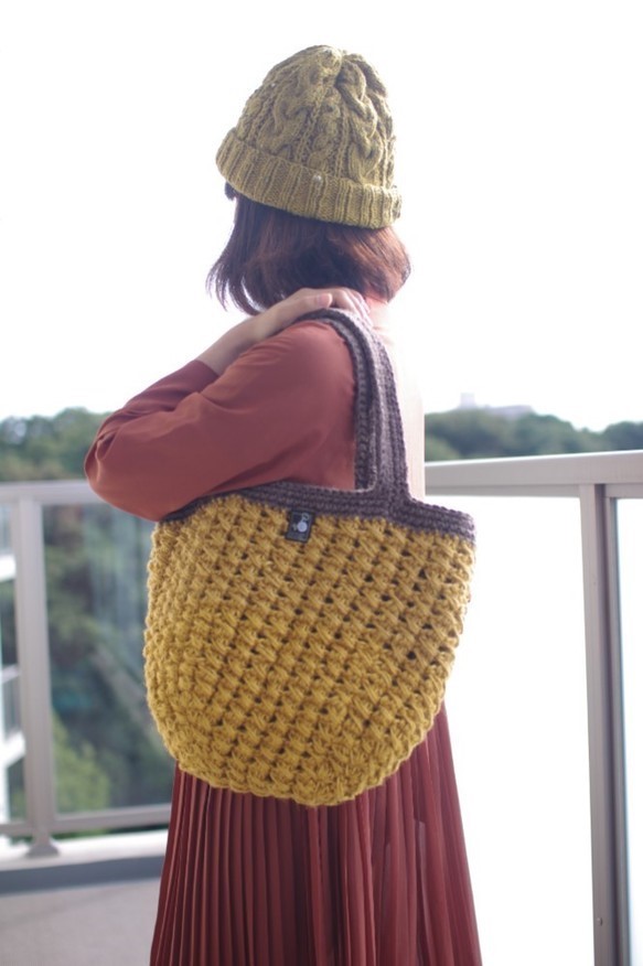 圖案手提袋（芥末色）定制 第2張的照片