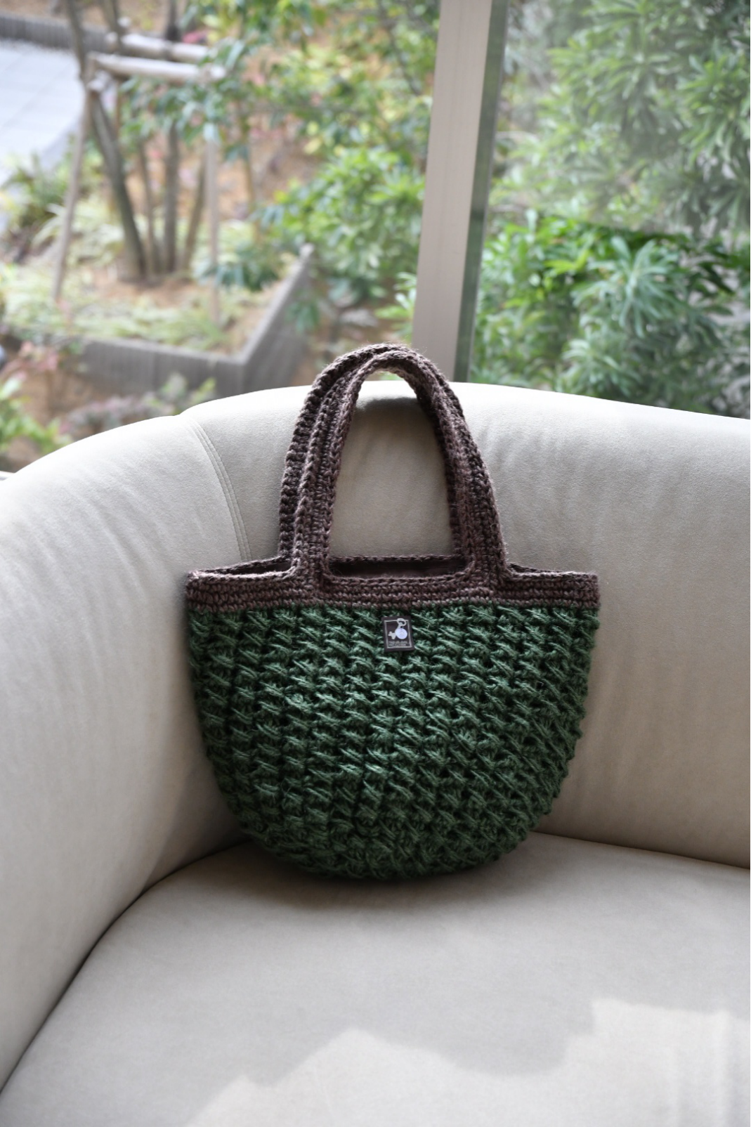 模様編みトートバッグ（グリーン）受注製作