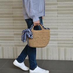 絲帶手柄籃袋（帶襯裡，定制） 第3張的照片