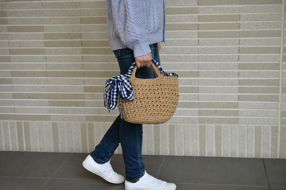 絲帶手柄籃袋（帶襯裡，定制） 第3張的照片