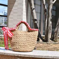 絲帶手柄籃袋（帶襯裡，定制） 第5張的照片