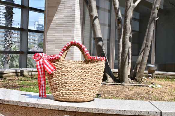 絲帶手柄籃袋（帶襯裡，定制） 第5張的照片