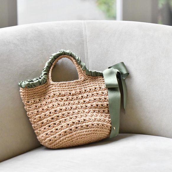 絲帶手柄籃袋（帶襯裡，定制） 第6張的照片