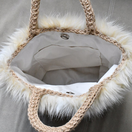 ファーバッグ・模様編み（内布付き・受注製作） かごバッグ amitiku