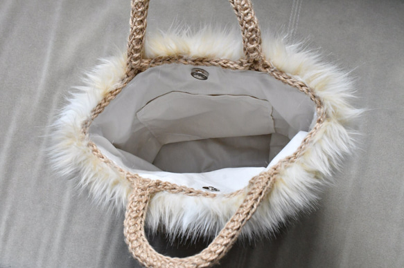 ファーバッグ・模様編み（内布付き・受注製作） 3枚目の画像