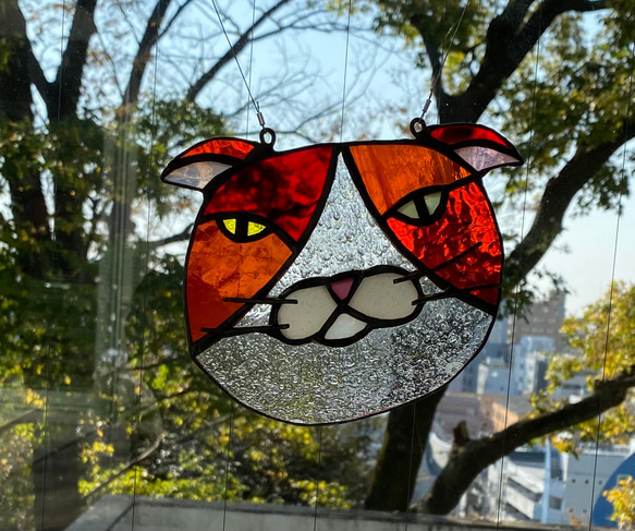 猫図鑑【スコ赤】《猫サンキャッチャー》ステンドグラス 1枚目の画像