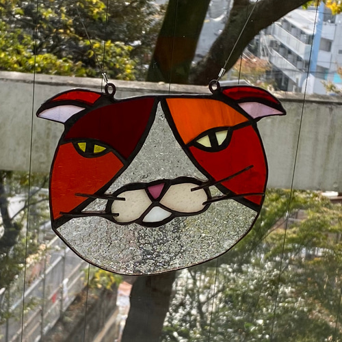 猫図鑑【スコ赤】《猫サンキャッチャー》ステンドグラス サン