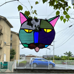 猫図鑑【ベロ】《猫サンキャッチャー》ステンドグラス 2枚目の画像