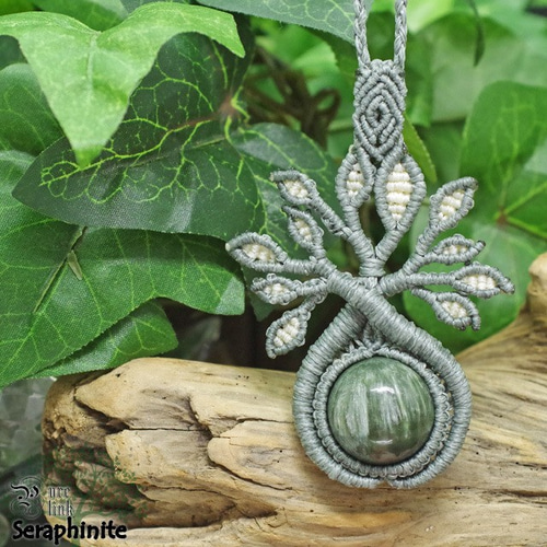 マクラメ編み セラフィナイト　シンプルフレーム マクラメネックレス マクラメ編み セラフィナイト シンプルフレーム マクラメネックレス