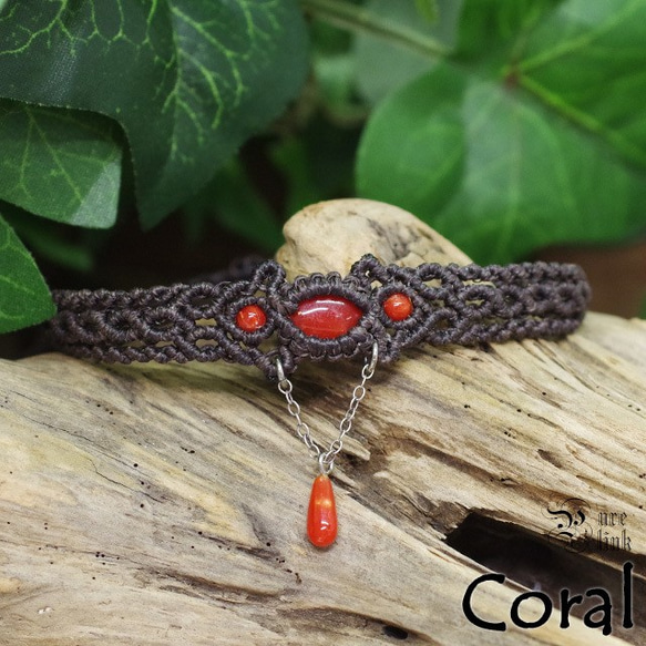 希少☆極楽浄土を飾る七宝・国産『血赤・赤本珊瑚・コーラル』マクラメ  