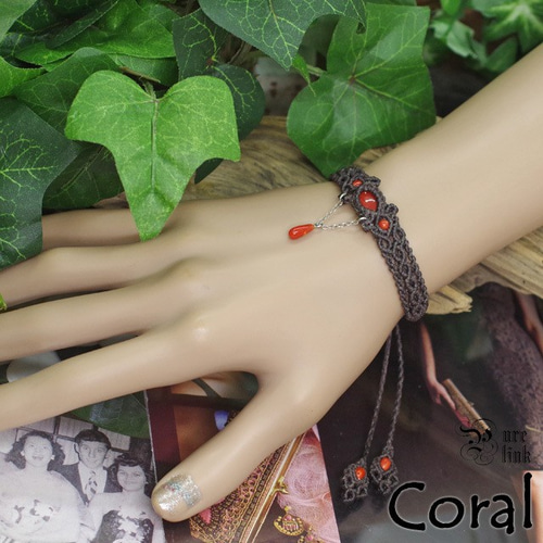 希少☆極楽浄土を飾る七宝・国産『血赤・赤本珊瑚・コーラル』マクラメ  