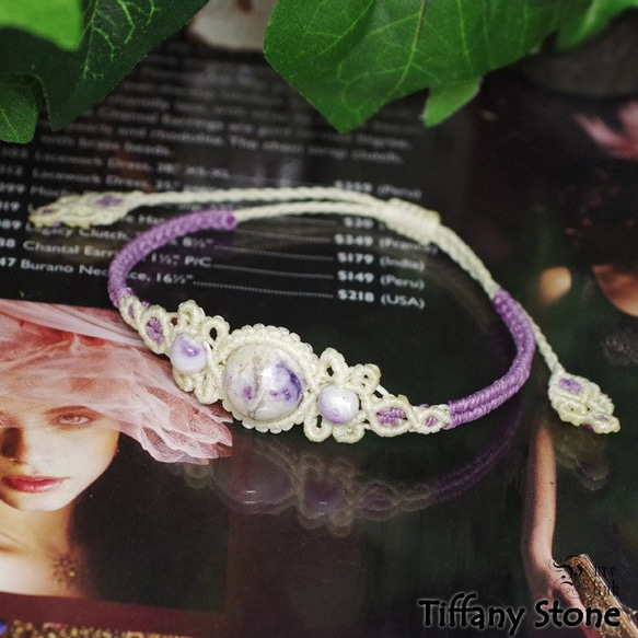 レア★『ティファニーストーン』幻想的な癒しの紫魔石マクラメ編みブレスレット2 4枚目の画像
