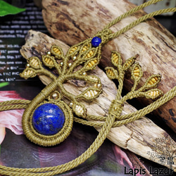 女神イシュタルの護符魔石『ラピスラズリ』生命の樹マクラメ編トップネックレス 2枚目の画像