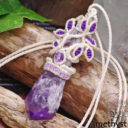 聖なる紫石『アメジスト』ダガーポイント生命の樹マクラメ編トップネックレス2 2枚目の画像