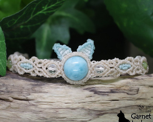 猫耳(*Φω-)!?愛と平和のと癒しの石『ラリマー』マクラメ編みニャンコ