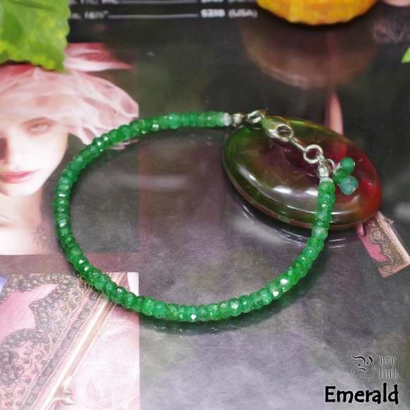 大天使ルシファーの緑魔石AA+『エメラルド』輝くカット極細ブレスレット 5枚目の画像