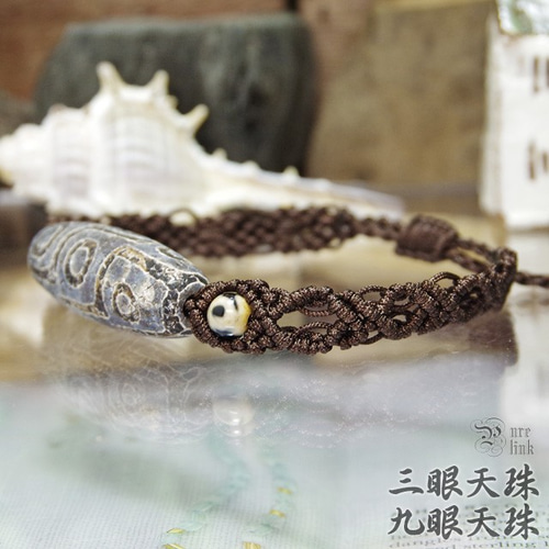 神石『九眼・三眼天珠』ハンドメイドマクラメ編み編ブレスレット