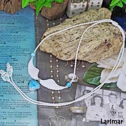 愛と平和のと癒しの石『ラリマー』ハートS925羽翼マクラメ編トップネックレス 3枚目の画像