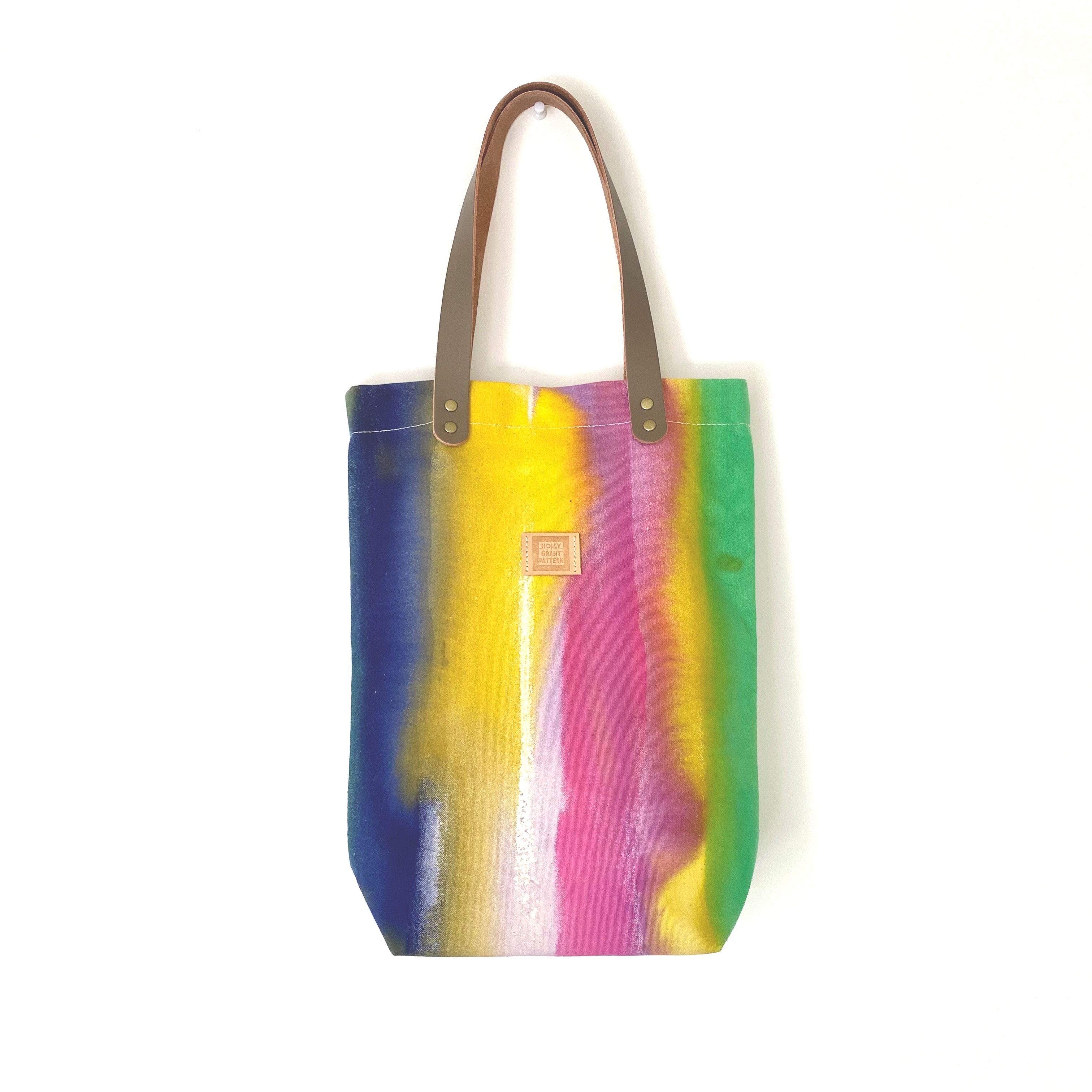 《ワケあり特価！》手染めの帆布トートバック 縦型 レザーハンドル / mulch color