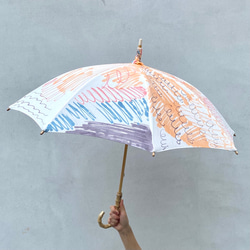 Parasol / 手染めの日傘・コットンパラソル / On paper - orange 3枚目の画像