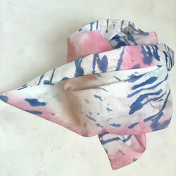 手染棉質草坪大圍巾/海軍藍×粉紅色 第4張的照片