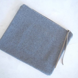 ■SALE!!■ clutch bag / fleece / brown /帆布6号×フリース　片面手染めクラッチバッグ 2枚目の画像