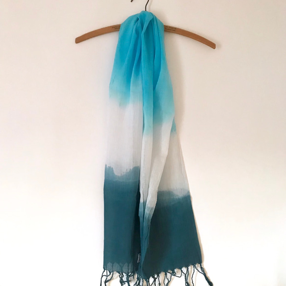 【Creema限定価格】stole / blue / 手染めのコットンストール 2枚目の画像