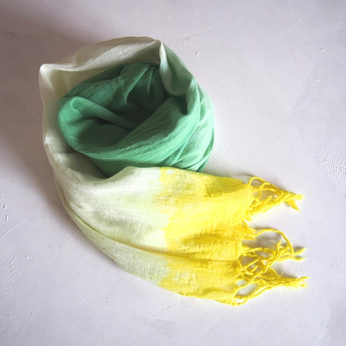 stole / yellow×green / 手染めのコットンストール ストール