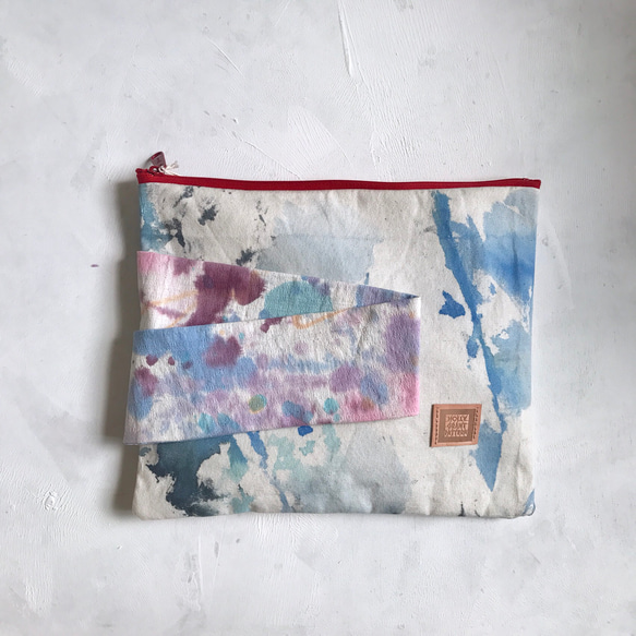 big pouch / white×blue / 手染めの帆布ビッグポーチ・手提げ 5枚目の画像