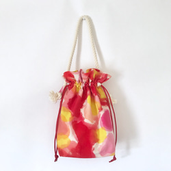 handbag / 手染めの帆布きんちゃくバッグ / red 2枚目の画像