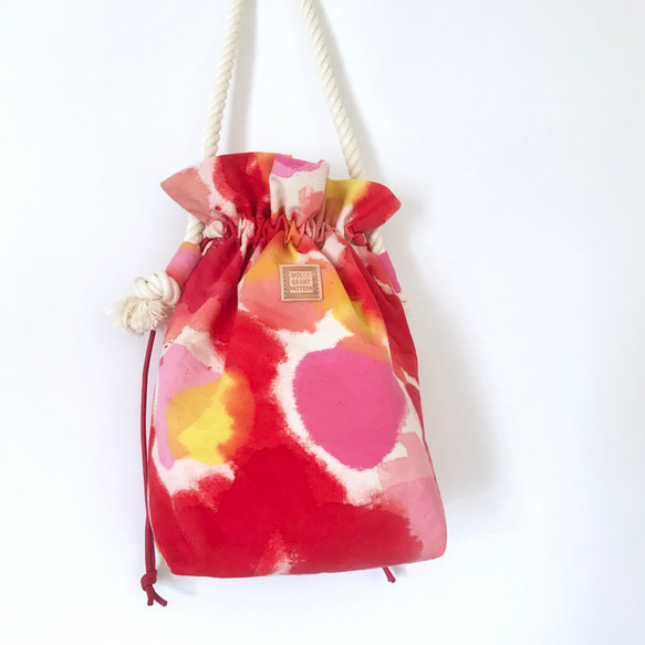 handbag / 手染めの帆布きんちゃくバッグ / red 3枚目の画像
