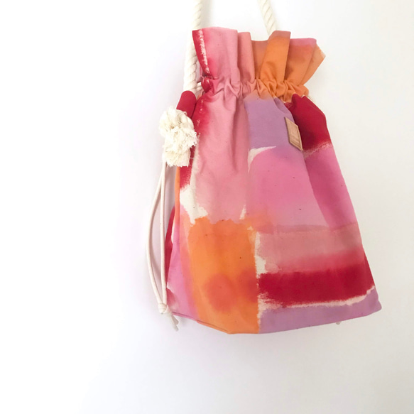 《Creemaムック本掲載作品同型》handbag / 手染めの帆布きんちゃくバッグ / red 2枚目の画像