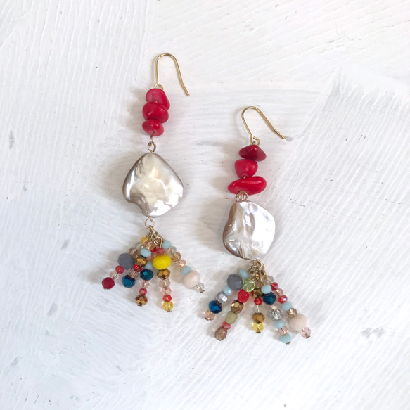 《再販》pierce or earring / MIXピアス(イヤリング無料変更可) red×white 1枚目の画像