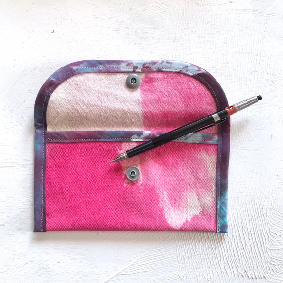 手工染色帆布平盒/配件盒/粉紅色 第3張的照片