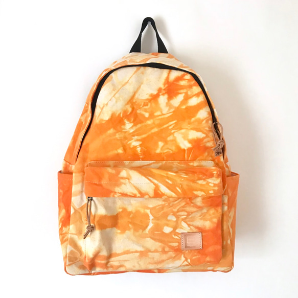 backpack / 手染めの帆布リュックサック / tie-dye orange 1枚目の画像