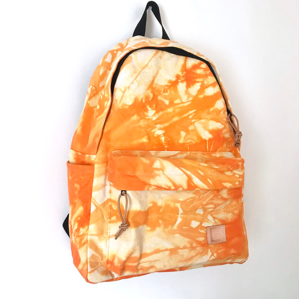 backpack / 手染めの帆布リュックサック / tie-dye orange 2枚目の画像