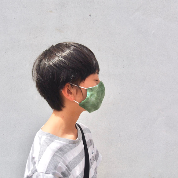 【即納】手染めの立体布マスク 不織布入り3層タイプ (内側コットンニット) S 子供サイズ 4枚目の画像