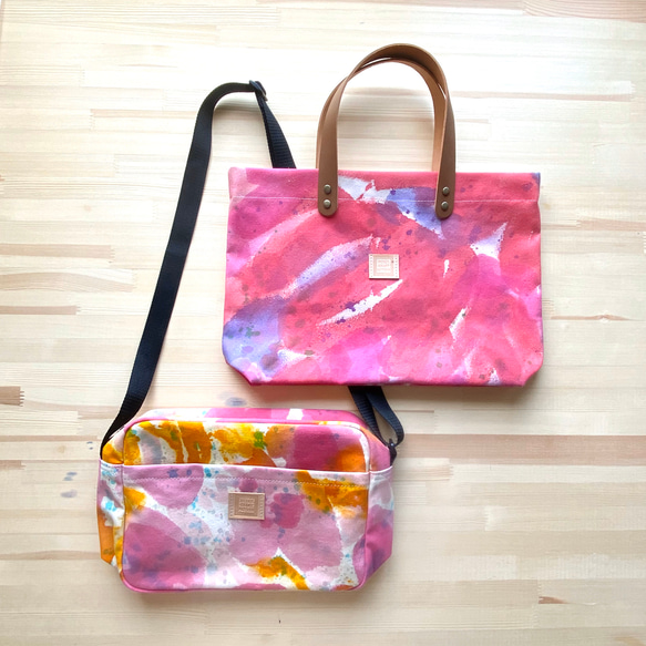 〈Creema限定夏の福袋〉手染めのキャンバストートバッグとショルダーバッグのお得なセット / pink 2枚目の画像