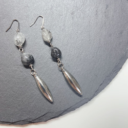 natural stone beads metal silver pierce earring 2枚目の画像