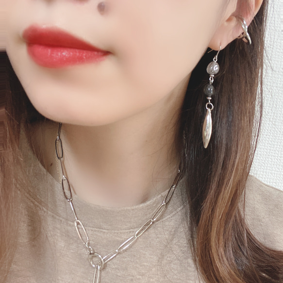 natural stone beads metal silver pierce earring 3枚目の画像