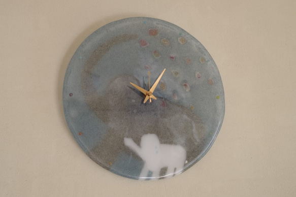 ゾウの親子のフュージングのガラスの掛け時計 8枚目の画像
