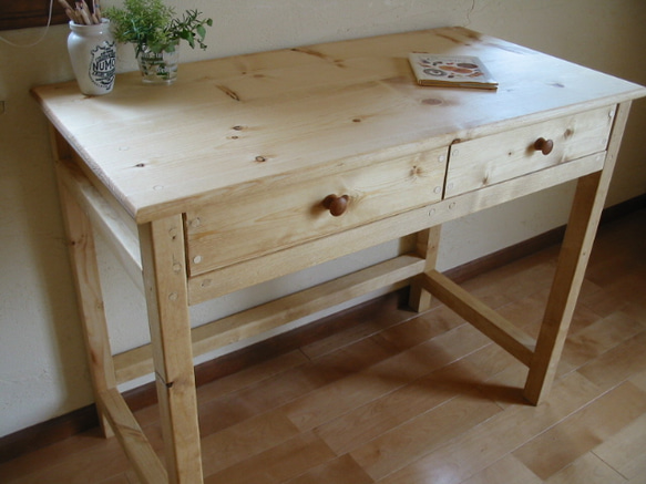 カントリー家具　デスク　パイン材　引き出し2 アンティークデスク　テーブル カントリー家具 デスク パイン材 引き出し2 アンティークデスク