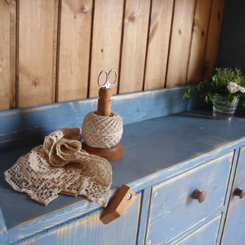 カントリー家具 ワイドキャビネット*（24）アンティーク ブルー受注