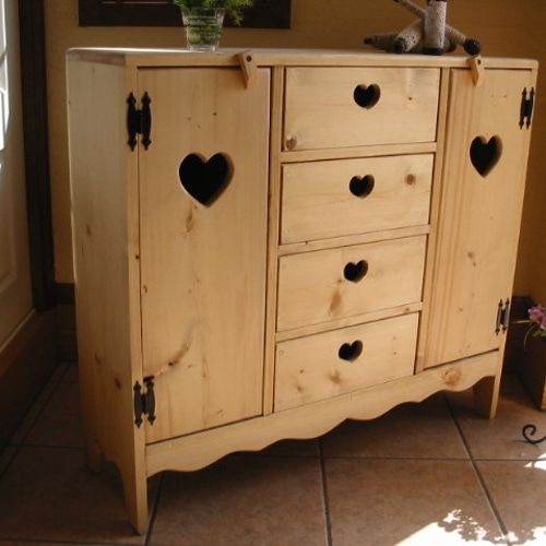 カントリー家具 ワイドキャビネット*ハート（III） 現品終了 チェスト