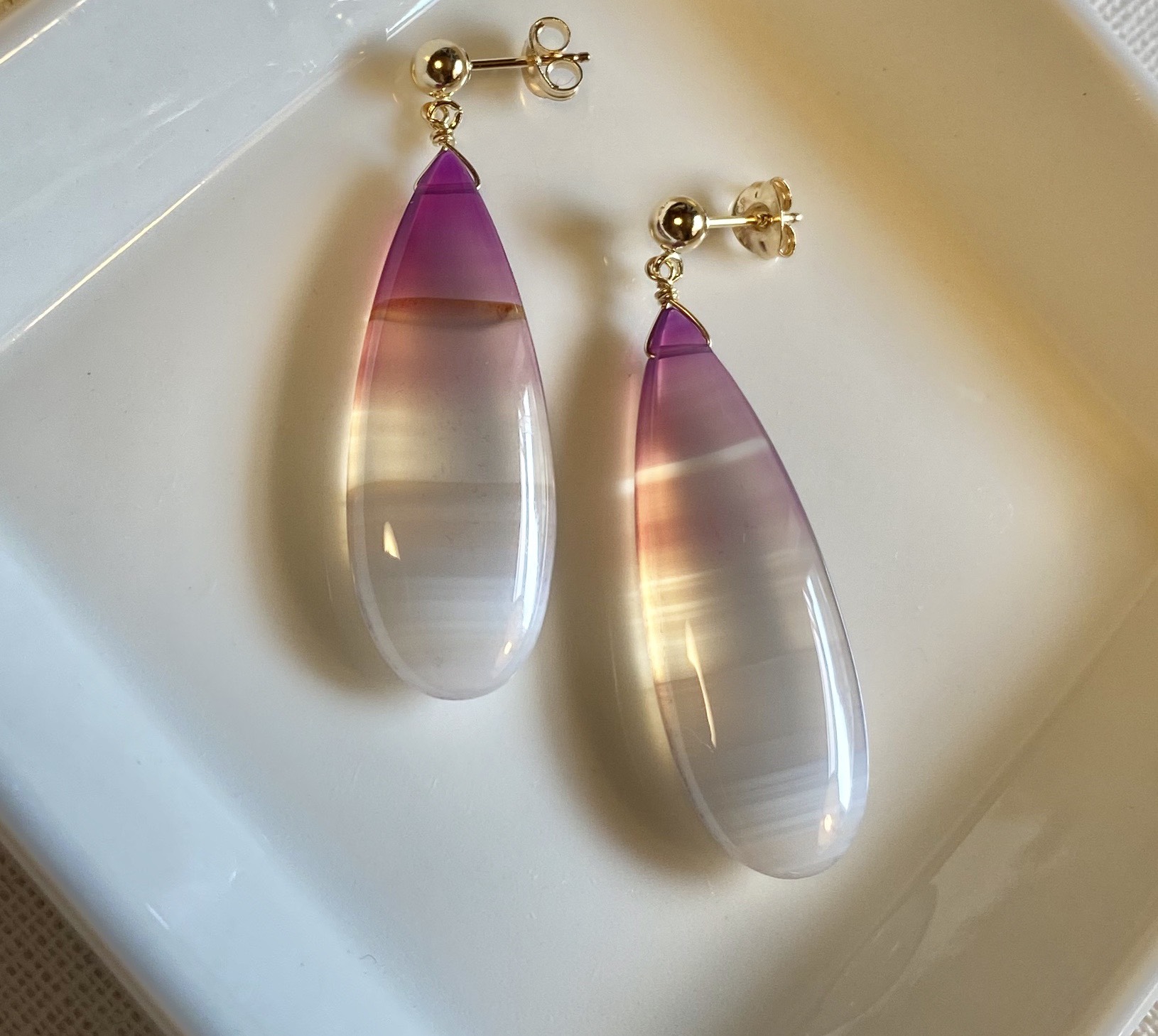 送料無料】14kgf 天然石 パープルバンドアゲート ロングペア  