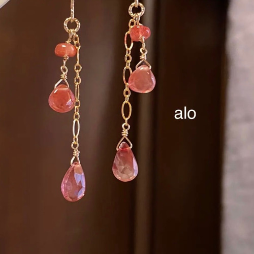 送料無料】14kgf 天然石 アンデシン トリプル チェーンピアス  