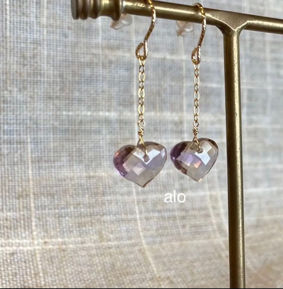 送料無料】14kgf 天然石 アメトリン ハートシェイプ チェーンピアス  