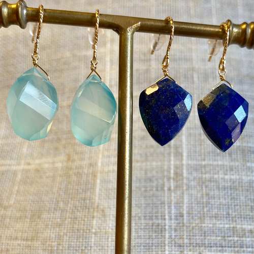 送料無料】14kgf 天然石 シーブルーカルセドニー ツイストドロップ  