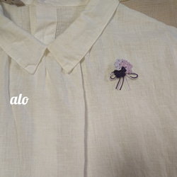 【送料無料】色づく紫陽花のリボンのブローチ レース編み 2枚目の画像