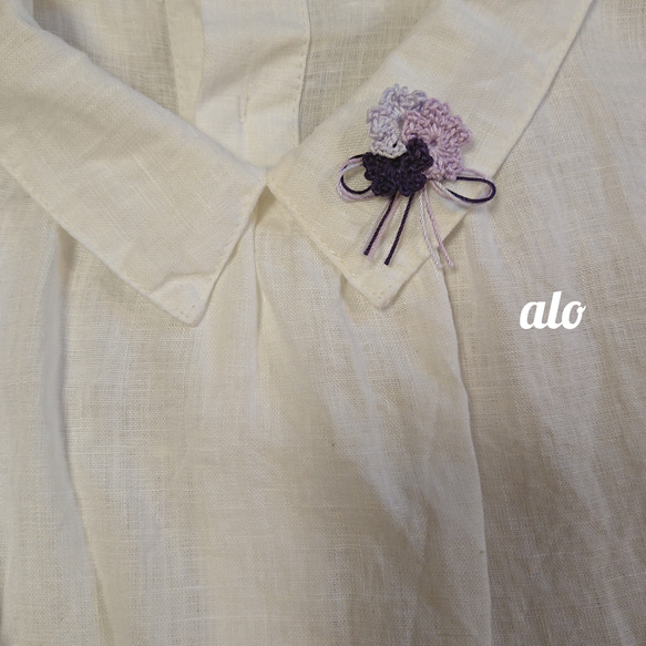 【送料無料】色づく紫陽花のリボンのブローチ レース編み 3枚目の画像